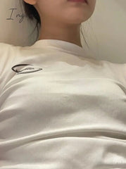 Ingvn - Fashion T-shirt O-neck Short Sleeve White Woman Tshirts Crop Tops Y2k Clothes Tunic Folds Summer Chic Tees 2023 Shirts for Women