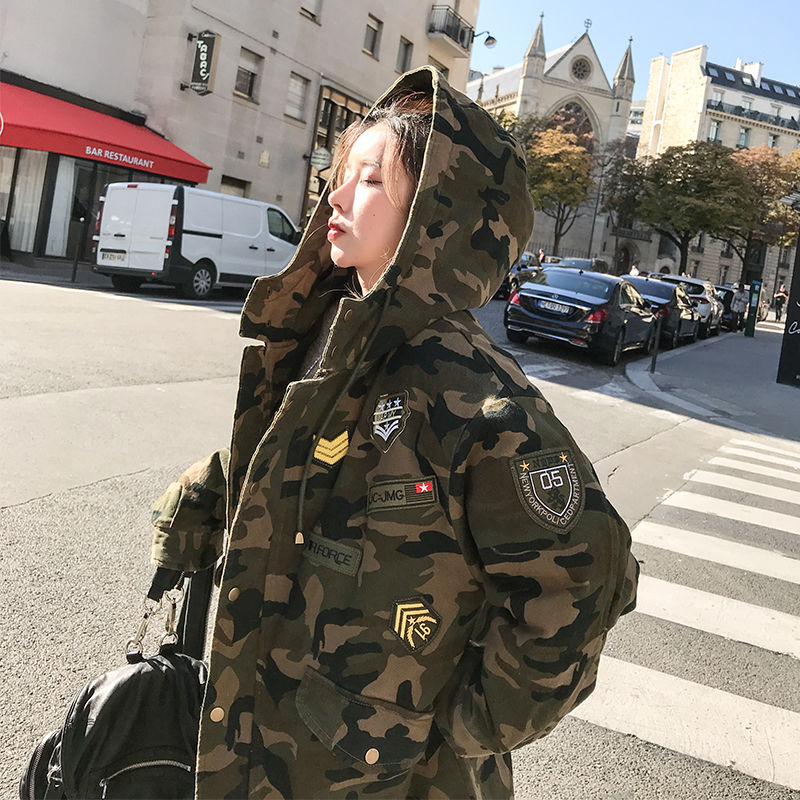 New Thick Camouflage Winter Padded Jacket Women's Mid-Length Casual Loose Women Parka Jacket Tooling Female Coat