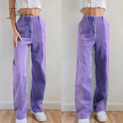Ingvn - Solid Corduroy Pants Women Warm Casual Patchwork Winter Trouser Straight Leg Pant Sweatpants Pantalon Comfortable Streetwear