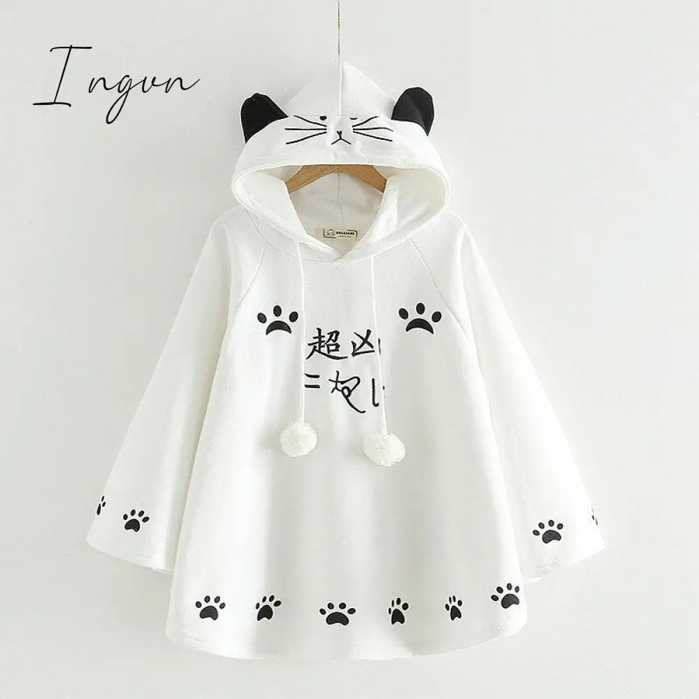 Ingvn - Lolita Cloak Harajuku Hoody Cloak Japanese Angry Cat Christmas Deer Fleece Cape Loose Pullover Batwing Sleeve Hoodie Coat