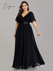 Ingvn - Summer Outfits New Women Plus Size Evening Dresses Long Elegant A Line V Neck Ruffles Chiffon Formal Wedding Party Dress Robe De Soiree