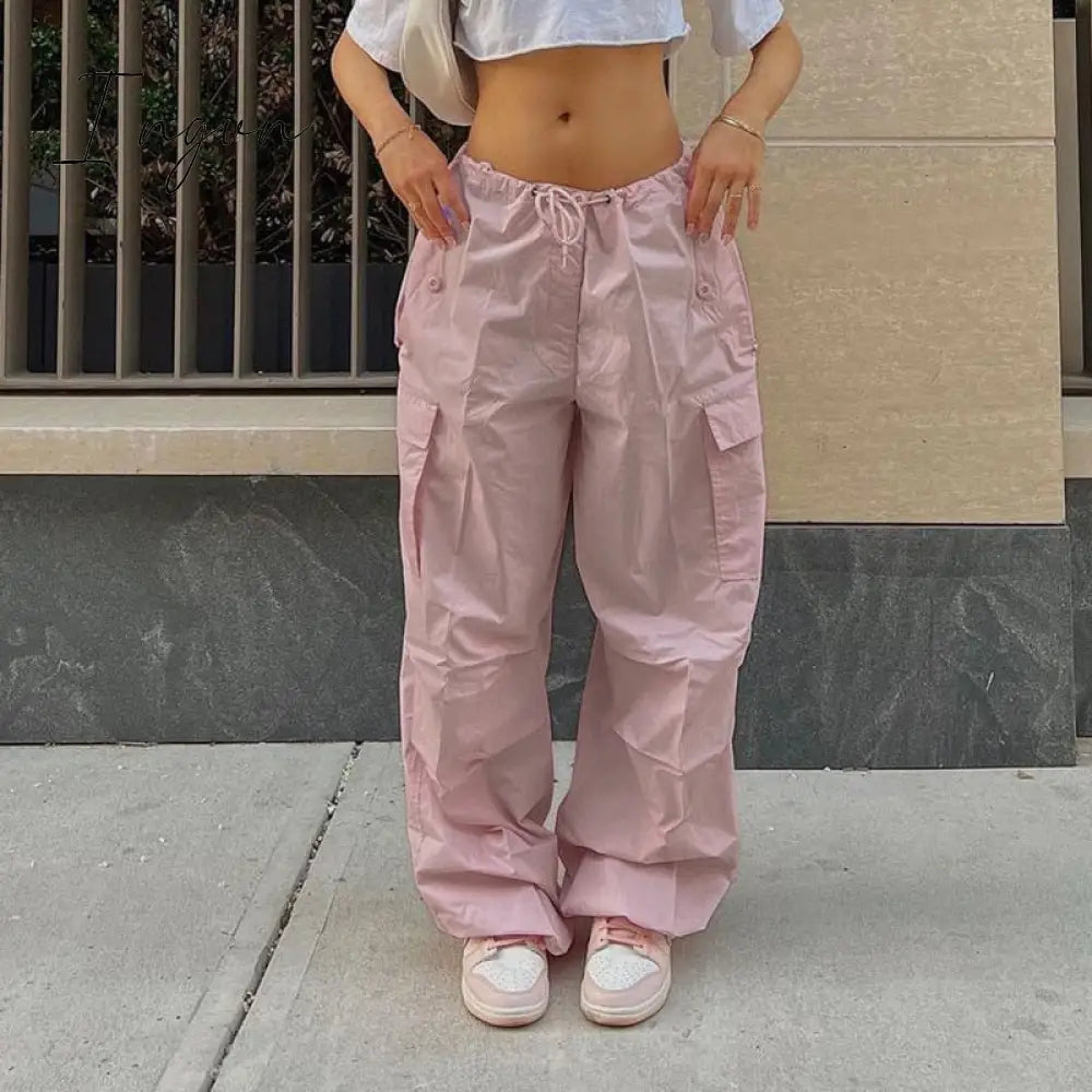 Ingvn - Y2K Clothing Oversized Plus Size Low Waist Parachute Loose Baggy Sweatpants Trousers Women Jogger Cargo Pants Streetwear Outfits