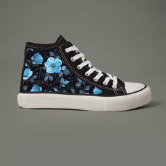 Flower Print Chunky Canvas Sneakers - Wear-Resistant, Non-Slip, High-Top, Classic Skate Shoes with Lightweight, Breathable, and Comfortable Design for Casual, Versatile, and Outdoor Walking Activities