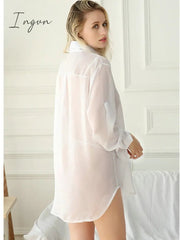 Ingvn - S-5XL Sexy Lingerie Blouse Women Home Boyfriend Style White Button Shirt