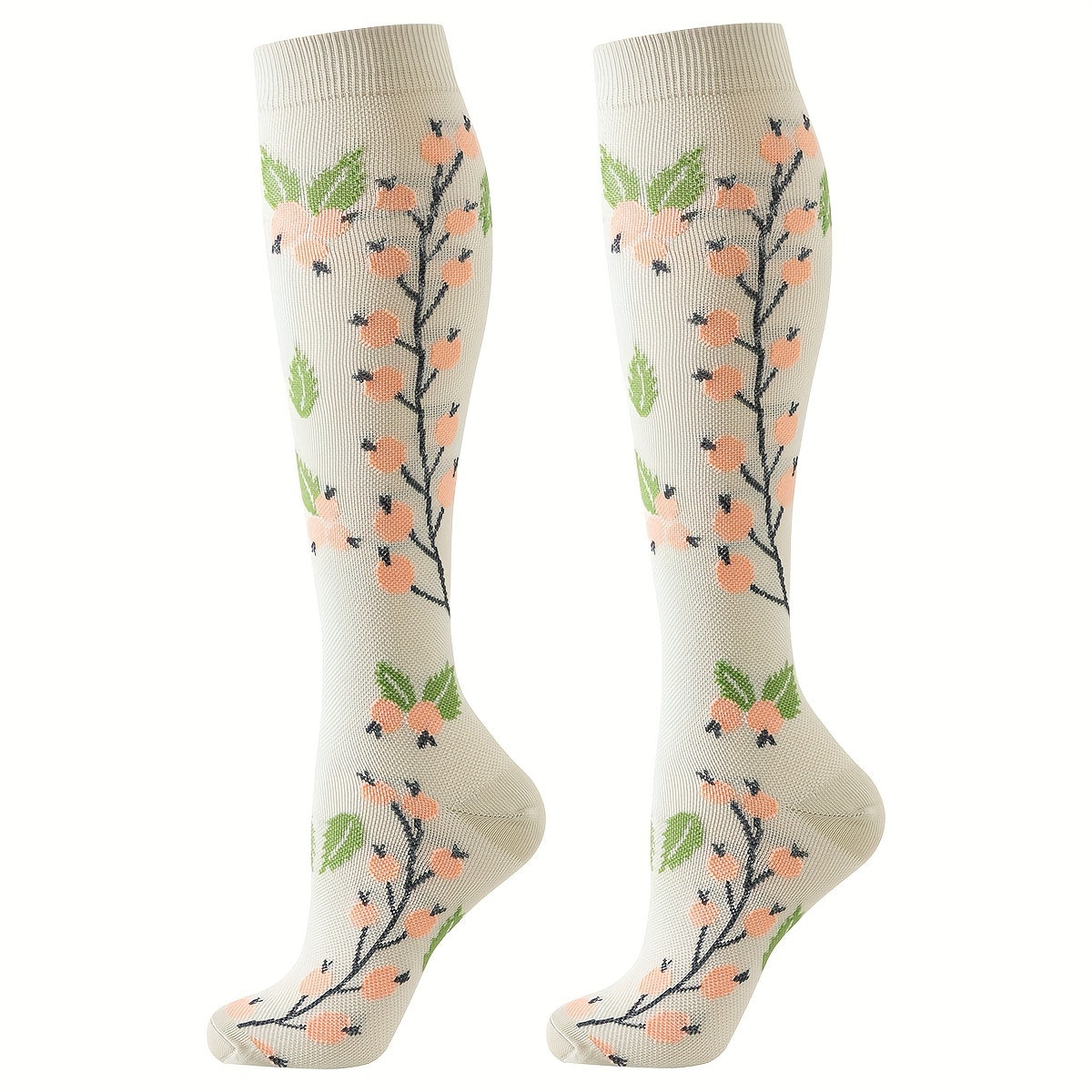 6pcs Floral Compression Socks For Women - Breathable, Moisture-Wicking Nylon Blend, Ideal For Sports & Outdoor Activities Compression Socks Women Plus Size Compression Stockings For Women