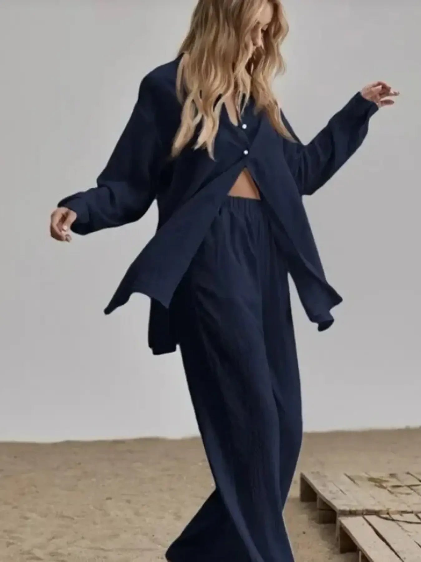 Button Up Long Sleeve Shirt and Pants Set