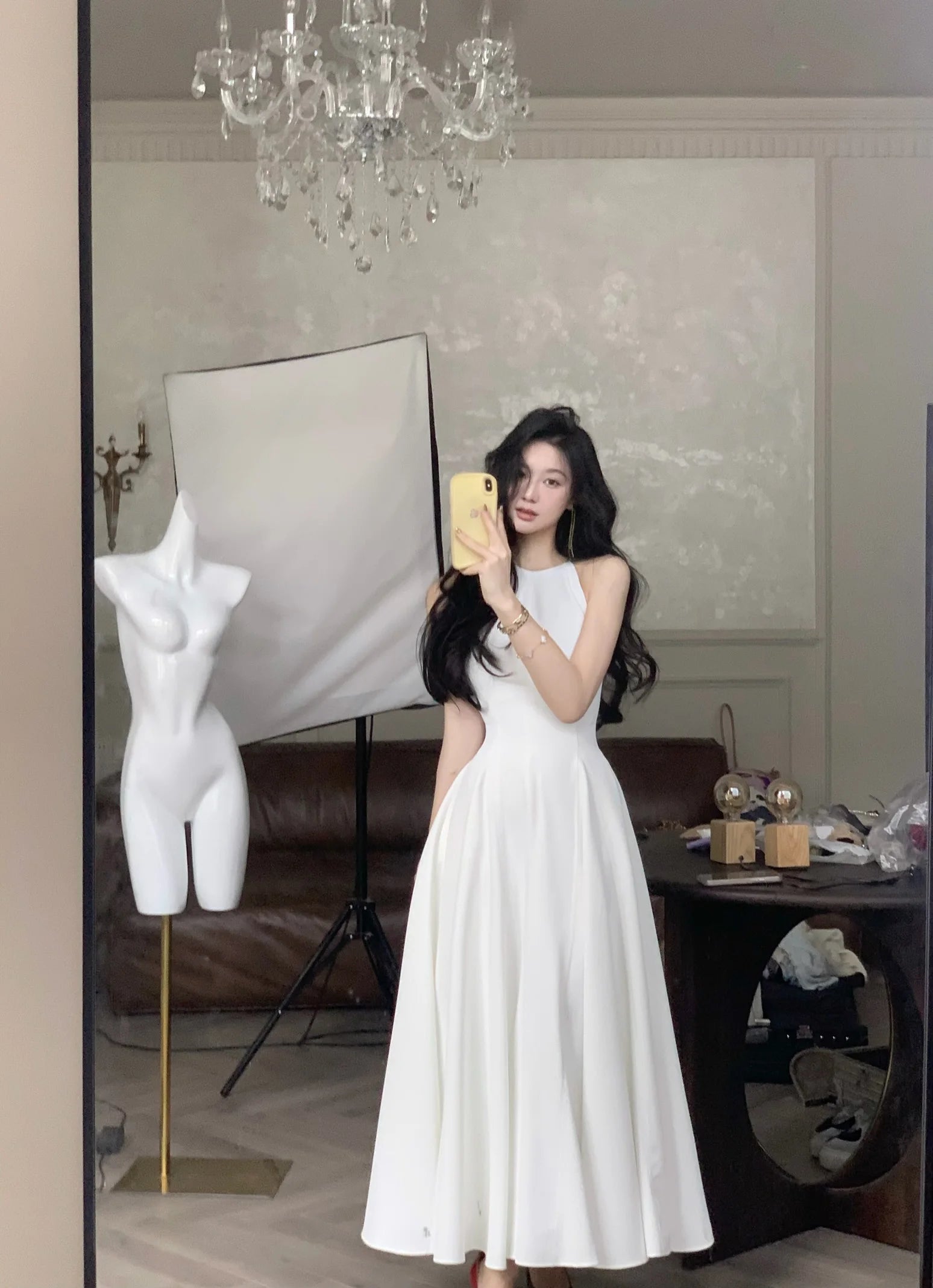 Vintage Red Sleeveless Midi Dresses for Women Summer Casual Fashion Chic Birthday Robe Elegant Party Female Clothing New