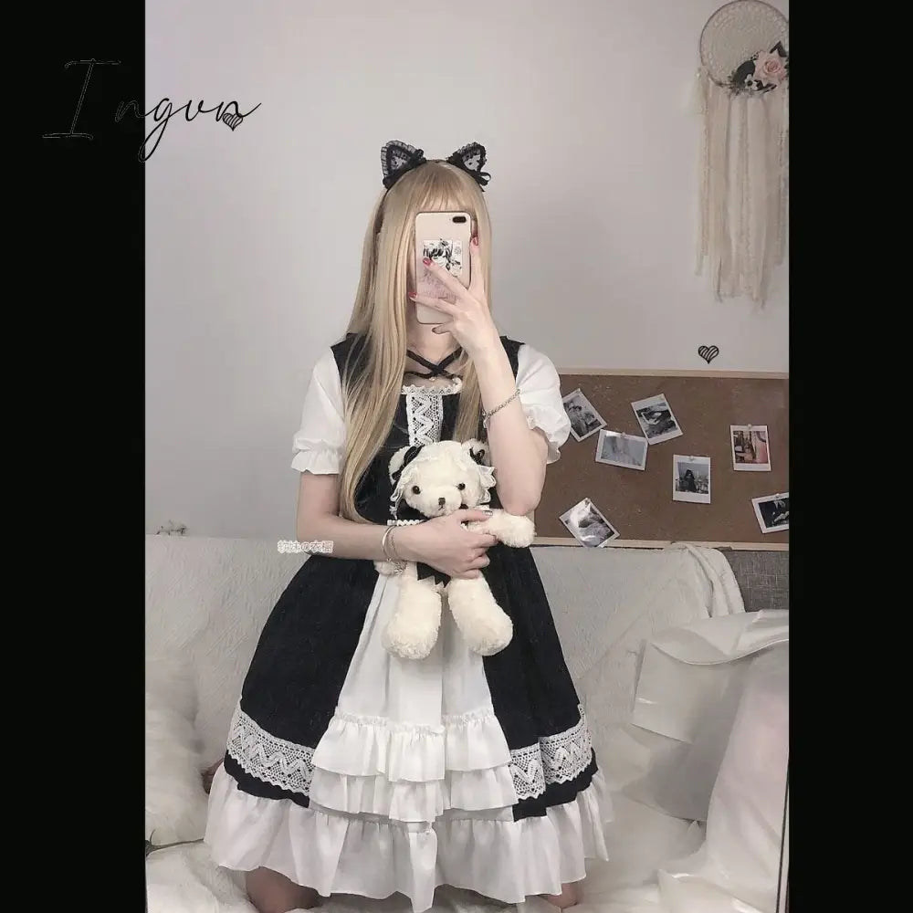 Ingvn - Quality Kawaii Lolita Style Dress Women Lace Maid Costume Dress Costume Sweet Gothic Party Robe Renaissance sSpring