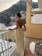 Elegant Solid Loose Vocation Dress Women Backless Sleeveless Spaghetti Strap Dresses Fashion Casual Beach Party Vestidos