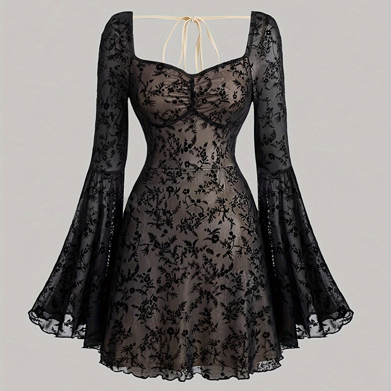 Long Sleeve Chic Off-Shoulder A-Line Dress for Women with Sexy Waist-Cinching, Tie Detail, Machine Washable