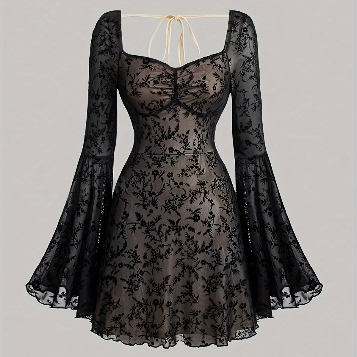 Long Sleeve Chic Off-Shoulder A-Line Dress for Women with Sexy Waist-Cinching, Tie Detail, Machine Washable