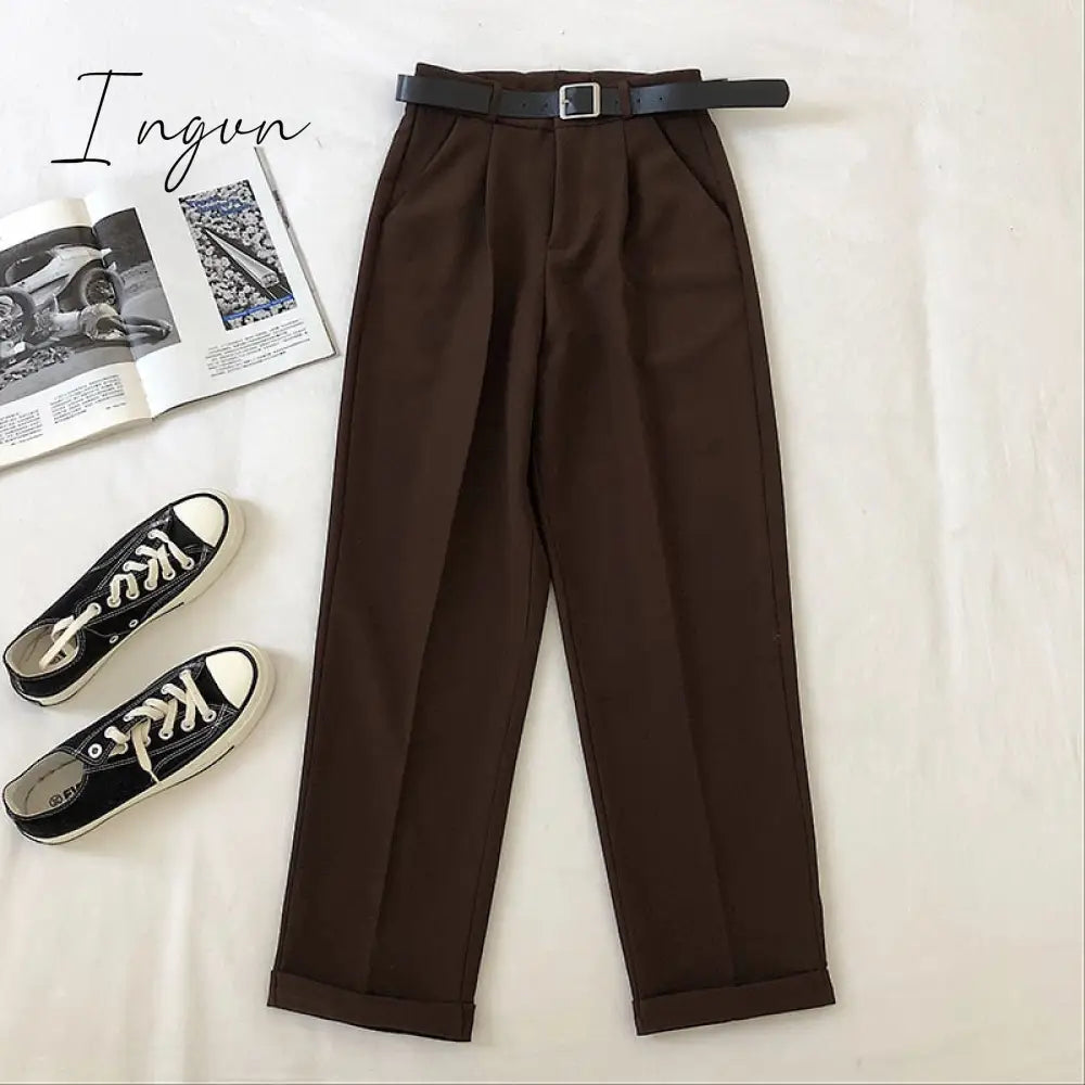 Ingvn - Spring Womens Fashion Office Lady Work Leisure Suit Pants Korean Solid Spring Autumn Casual High Waist Ankle Length Harem Pants