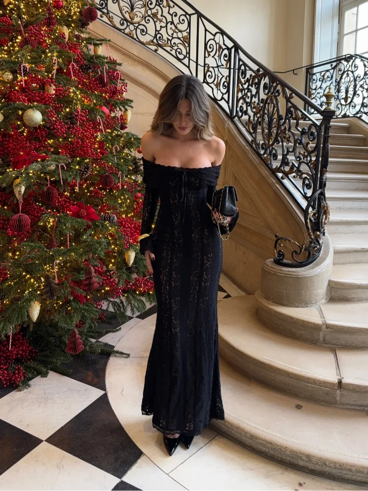 White Off The Shoulder Bodycon Dress New in Flare Sleeve Elegant Lace Maxi Dress Wedding Guest Dress for Women