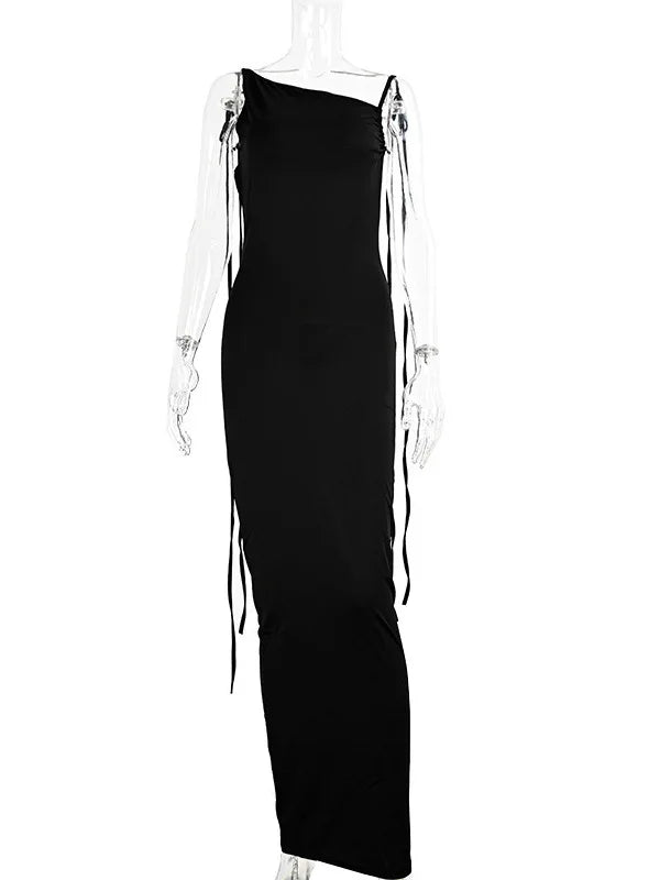 Sexy Lace Up Backless Pleated Bodycon Dress For Women New Fashionable Elegant Party Sleeveless Slim Club Evening Dress