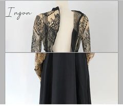Ingvn - 2023 Fashion Outfits Spring Elegant Sexy Women Vintage Lace Long Sleeve O-Neck Robe Femme OL High Waist Casual Slim Party Dresses