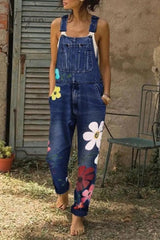 Ingvn -  Flower-printed Baggy Jeans With Suspenders(3 Colors)