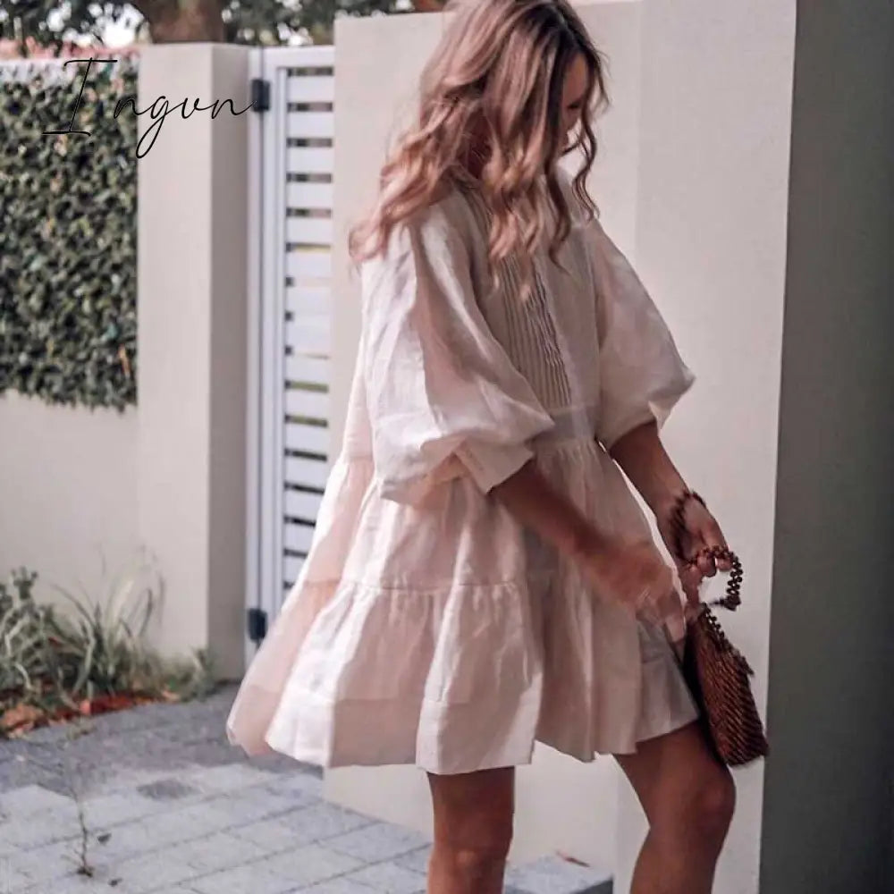 Ingvn - pleating women dress long sleeve spring autumn dress fashion ladies dress pockets mini sexy dress women