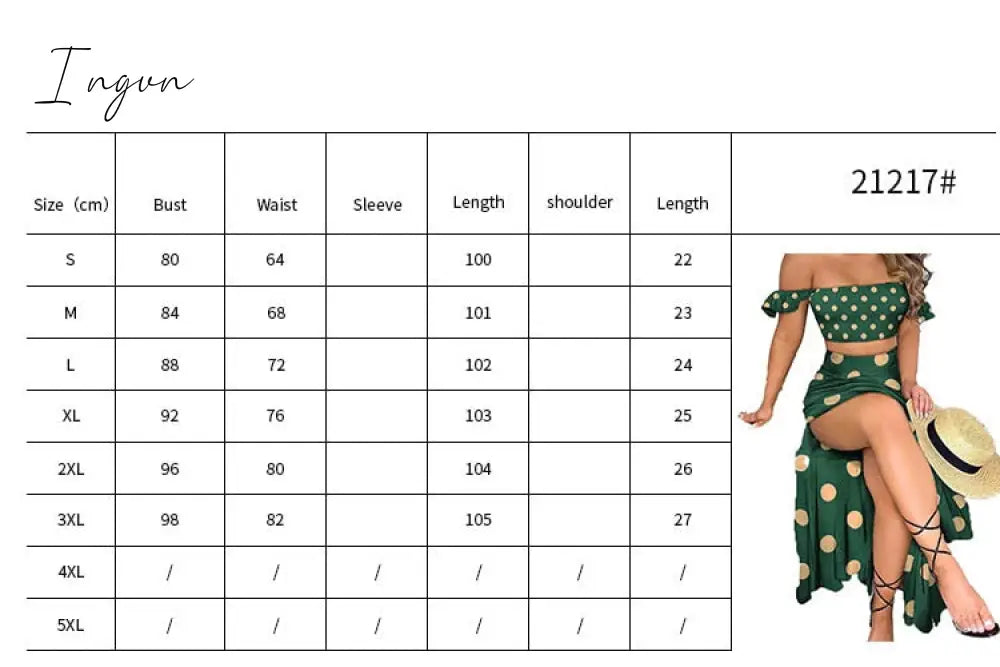 Ingvn - Polka Dot Print Maxi Skirt Suit Women Summer Print Cropped Top Sexy Side Split High Waist Skirt 2 Piece Sets Woman Beach Outfits