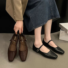 Mary Jane Single Shoes Thick Heel Elegant Classic Retro Flats Square Toe Comfortable Soft Shallow Low Heel Women's Loafers Shoes