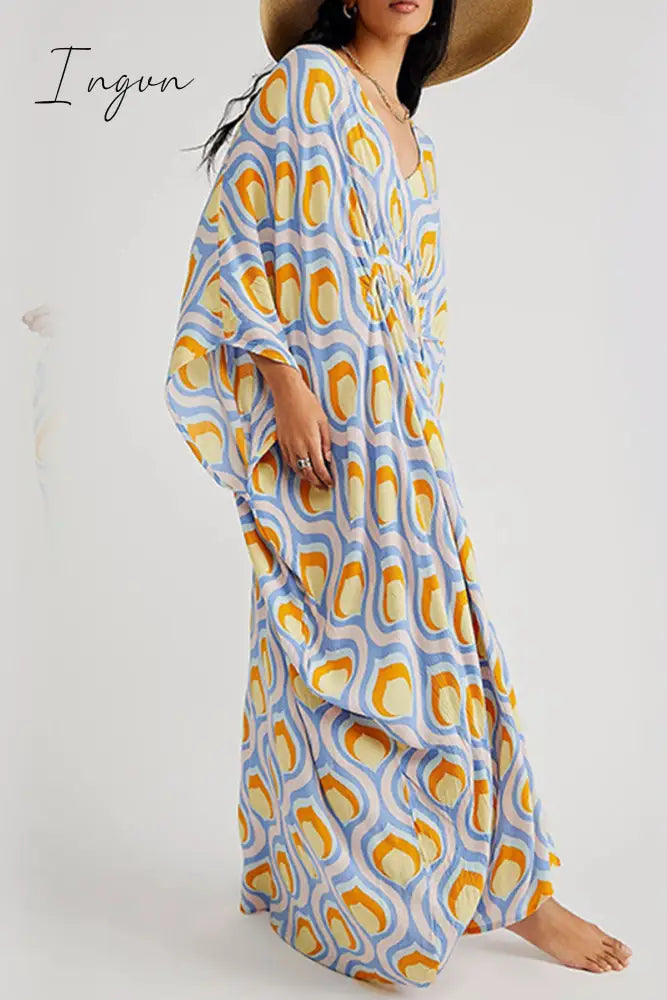Ingvn - Vintage Vacation Geometric Print Contrast Swimwears Cover Up
