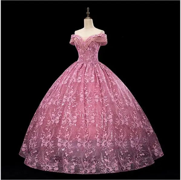 Dresses Elegant Party Prom Dress Off The Shoulder Ball Gown Vintage Lace Vestidos Gown Custom