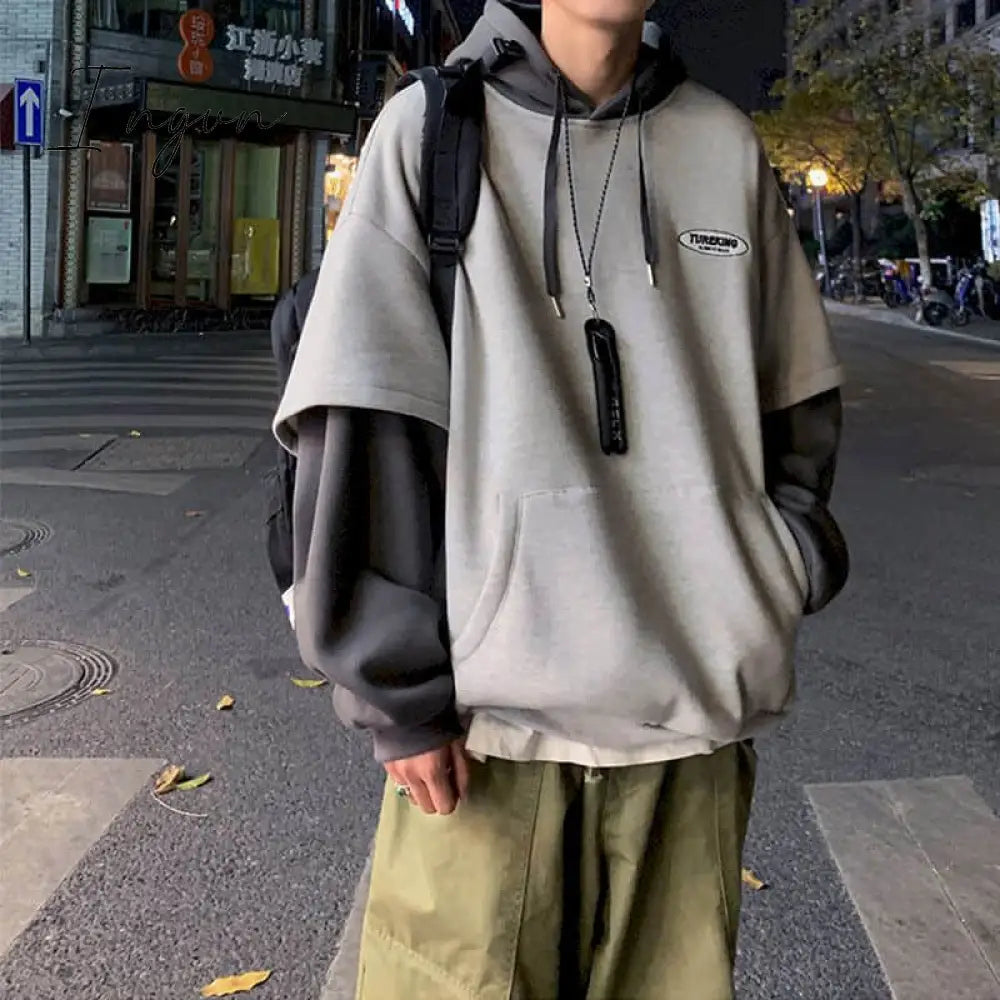 Ingvn - Spring Outfits 2023 Trends Hoodies Women Sweatshirt Couple Autumn/winter Fake Two-piece Hooded Pullover Student Korean Style Loose Top Velvet Thick Jacket