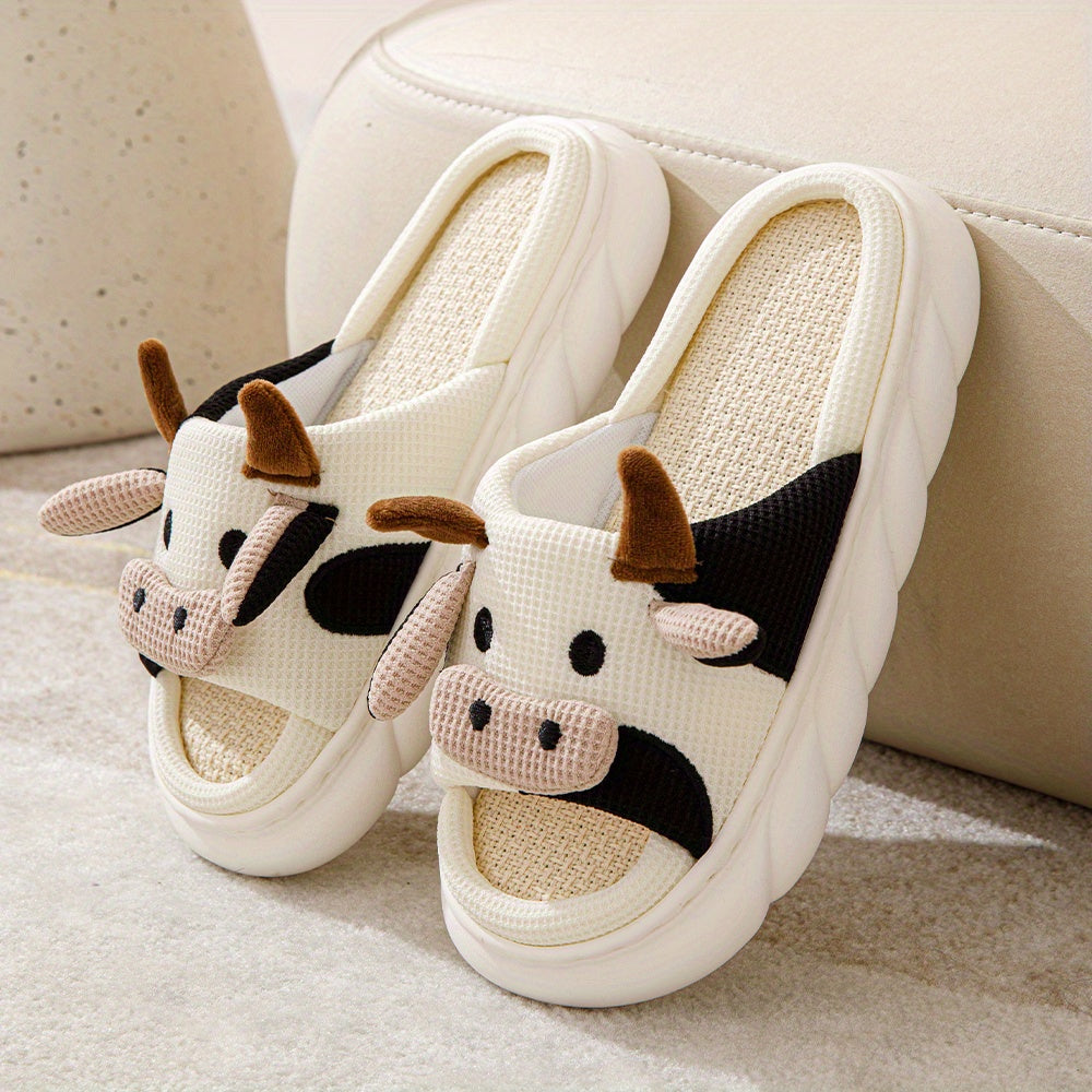 Adorable Womens Cow Print Slippers - Ultra-Soft Platform with Luxurious Plush Lining - Non-Slip Indoor Slides for Year-Round Cozy Comfort