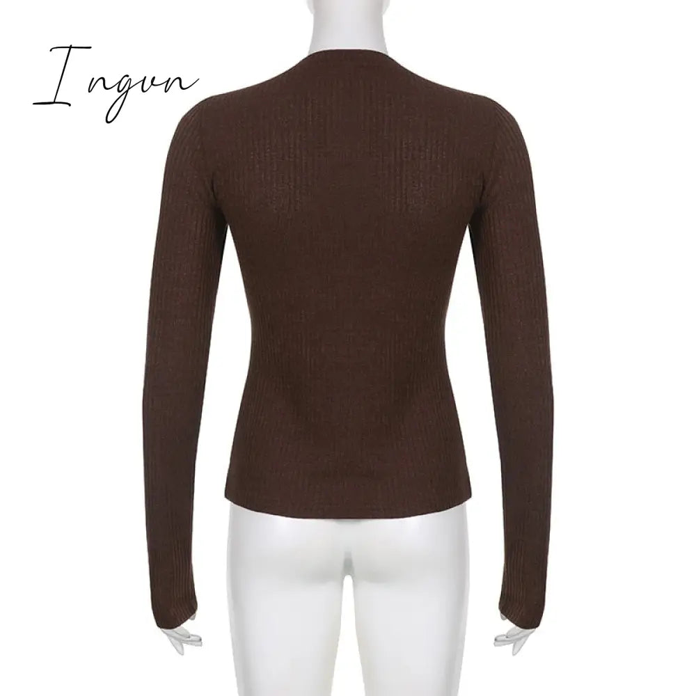 Ingvn - Womens Fashion Button Up Fairy Grunge Aesthetic Casual T-shirts Retro Y2k Ribbed Lace Patchwork Women Tops Long Sleeve Skinny Blouses