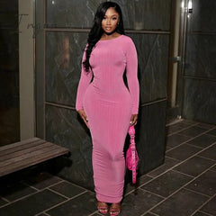 Ingvn - Autumn Y2K Clothes Long Sleeve O-Neck Bodycon Maxi Dresses For Women 2023 Club Party Streetwear Elegant Solid Outfits