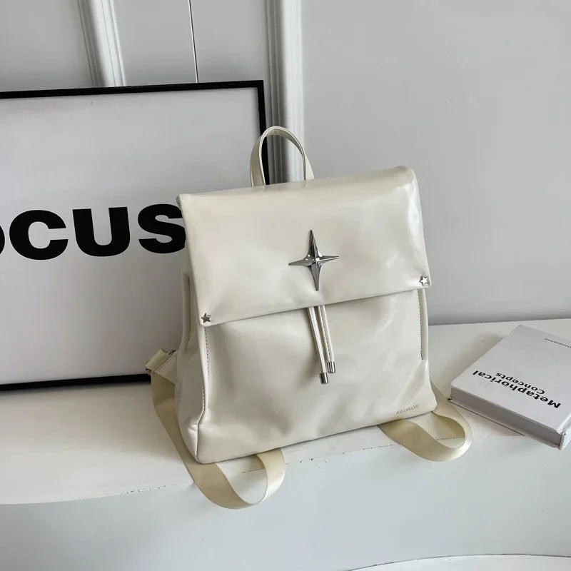 Ingvn  Silvery Womens Backpack Fashion Pu Leather Trend Backpacks for Ladies Casual Versatile High Street Female Bag
