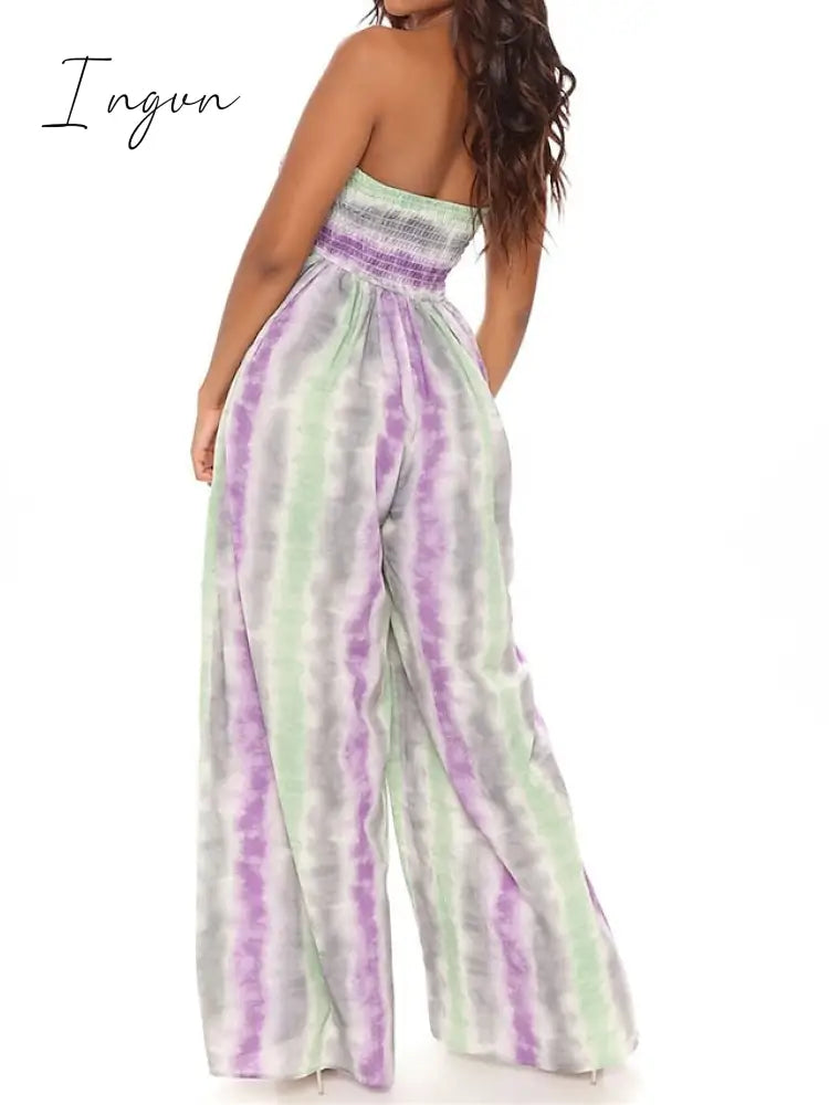 Ingvn - Women's Jumpsuit Pocket High Waist Tie Dye Leopard Strapless Holiday Street Daily Regular Fit Sleeveless Yellow Pink Purple S M L Summer Fall
