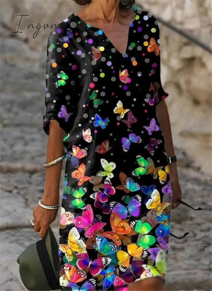 Ingvn - Printed Loose Satin Night Dress Women's Fashion Casual Vintage Spring Summer All-match Plus Size Beach Dresses Vestidos