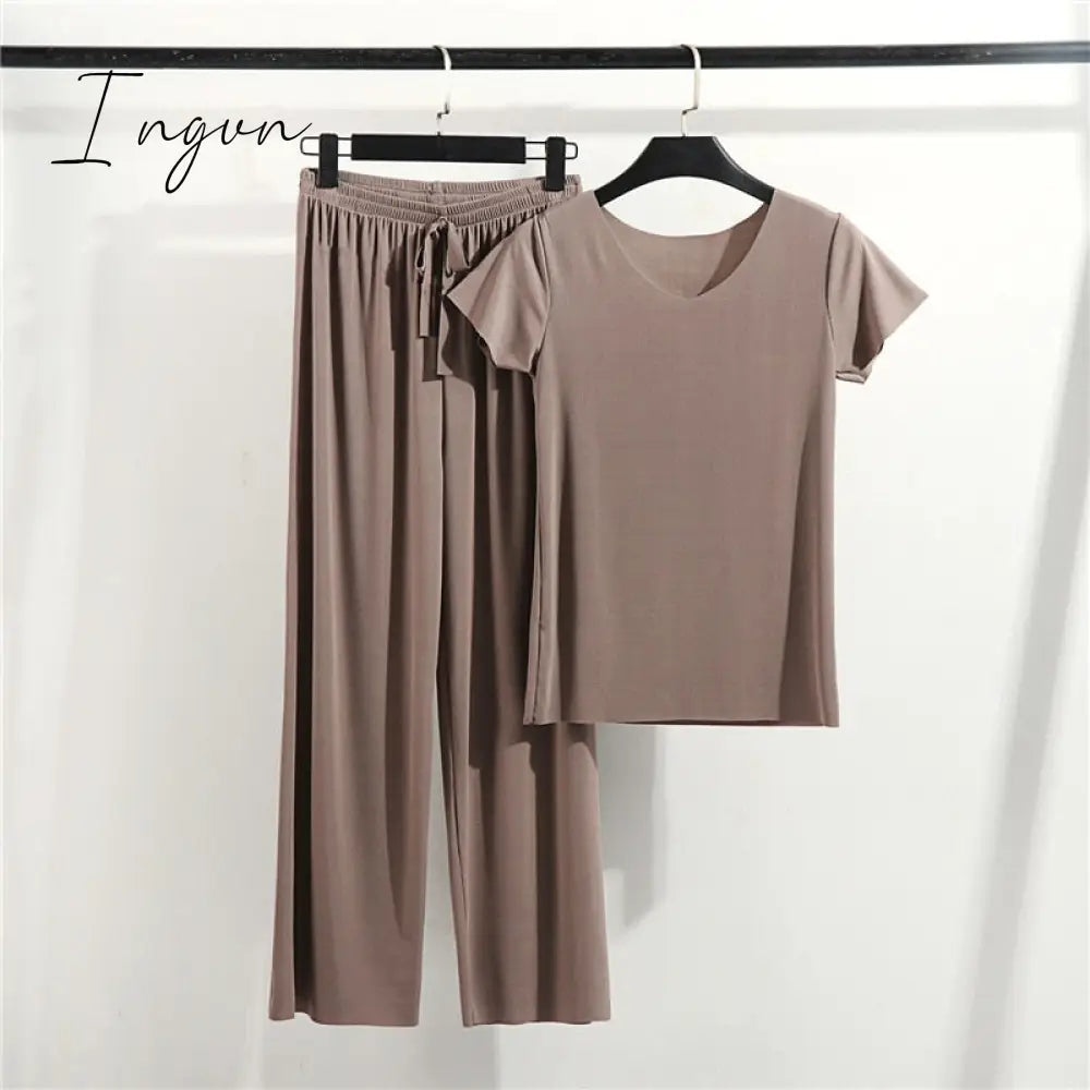Ingvn - Female Home Clothes 2 Pieces Set Lady Home Suit Summer Women Lounge Wear Autumn Loose Homewear Suit for Women Pajamas Pants Set