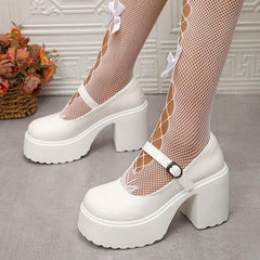 Pink Chunky Platform High Heels Pumps Women Autumn Ankle Straps Mary Jane Lolita Shoes Woman Plus Size 42 Cute Party Shoes