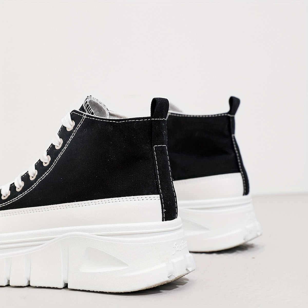 High-top Heightening Women's Canvas Solid Color Casual Sneakers, Lace Up Platform Soft Sole Walking Skate Shoes