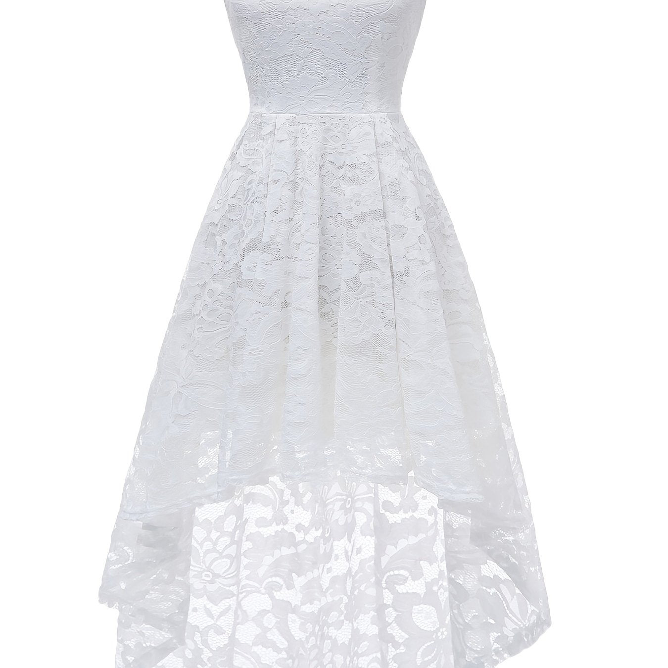 Solid Lace Asymmetrical Hem Dress, Elegant Sleeveless Aline Tank Dress For Wedding Party, Women's Clothing