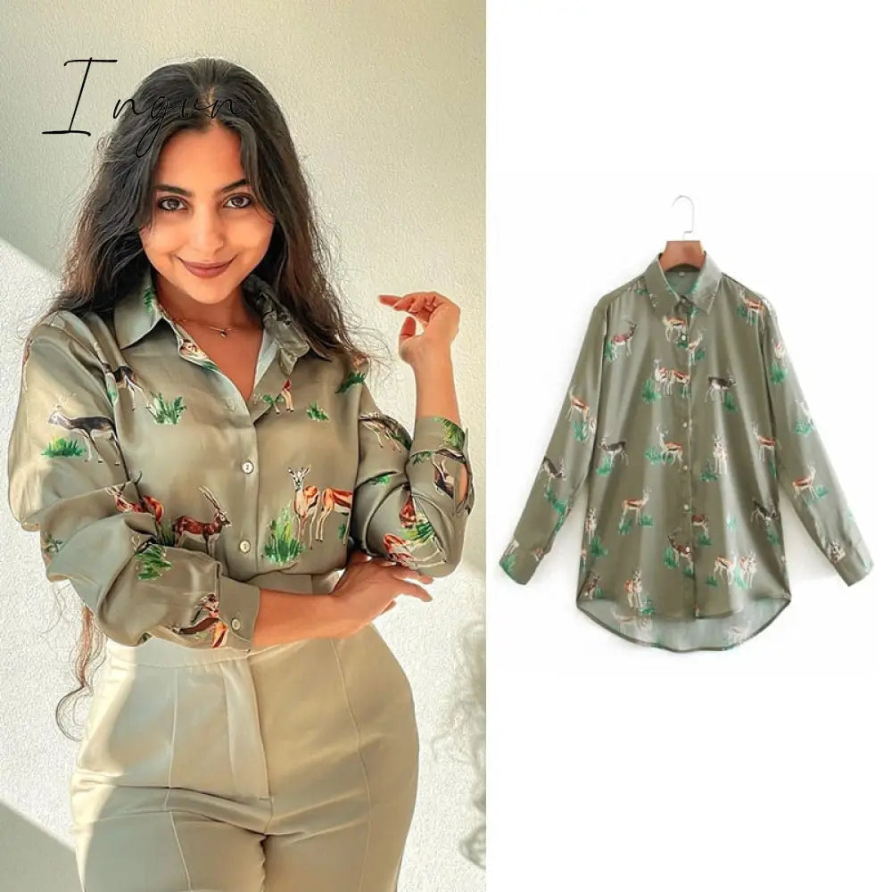 Ingvn - women satin blouse long sleeve zebra print shirts vintage office ladies tops femme chandails fashion blusa de mujer Chandails