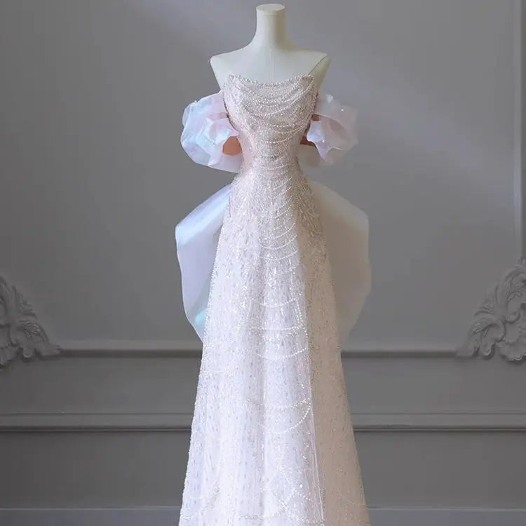 High End Heavy Industry Light Wedding Dress, One Shoulder Bridal Temperament, Light Luxury, Niche Fish Tail Engagement Dress,