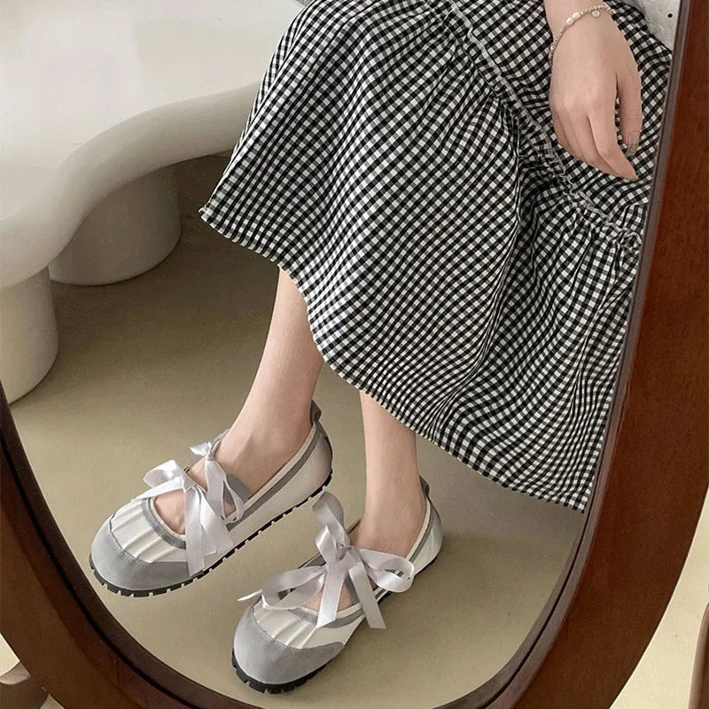Ingvn  Autumn Lace Up Women Ballet Flat Shoes Fashion Shallow Non Slip Ladies Comfort Round Toe Mary Jane Shoes