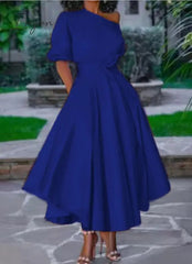 Ingvn - Women Dress Bare Shoulder Waist Belt Long A Line Pleated Orange Casual Fashion Female Ladies Elegant New Autumn Summer Robes