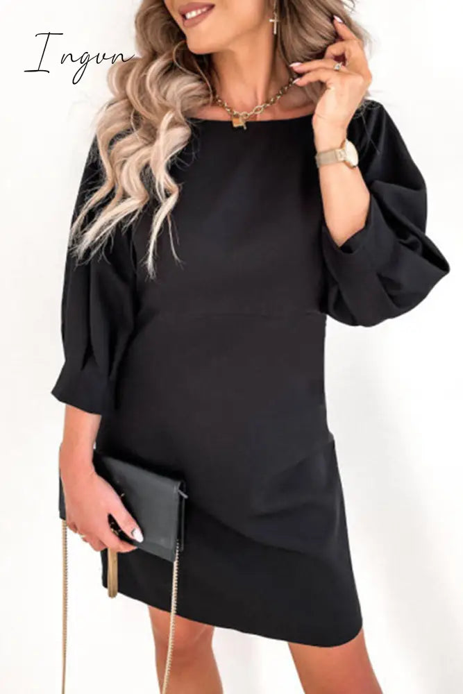 Ingvn - Elegant Solid With Bow Zipper O Neck Pencil Skirt Dresses