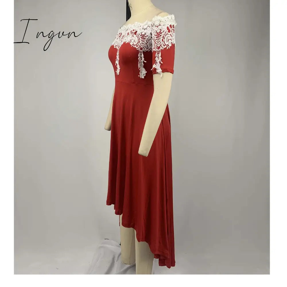 Ingvn - Plus size 5xl one-shoulder lace lace irregular dress female slim backless dress sexy elegant Ol party dress casual summer dress