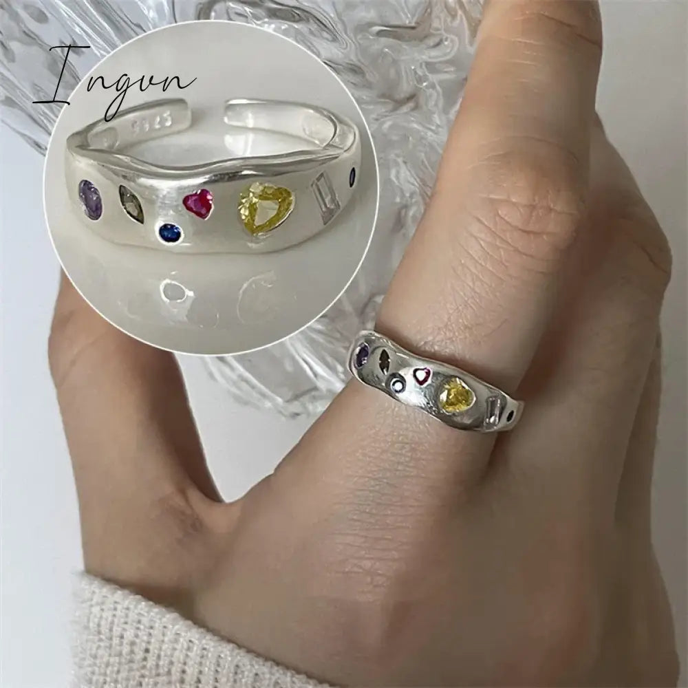 Aesthetic Rings For Women Heart Star Colorful Zircon crystal Minimalist Open Adjustable Finger Rings Fashion Band Female Bijoux