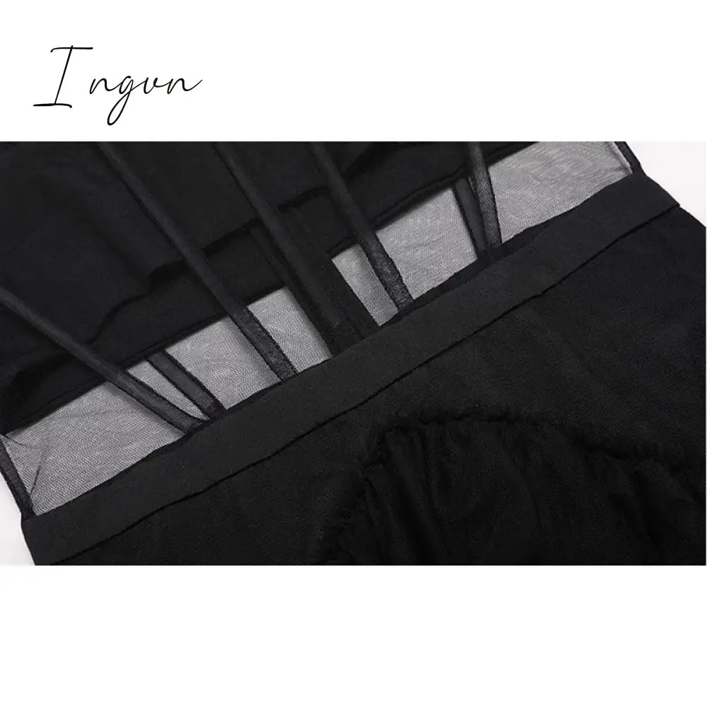 Ingvn - Womens Fashion Summer Sling Long Lace Dress Women Hollow Stitching Sexy Bubble Dress Backless Sleeveless Plus Size White Party Elegant Clothes