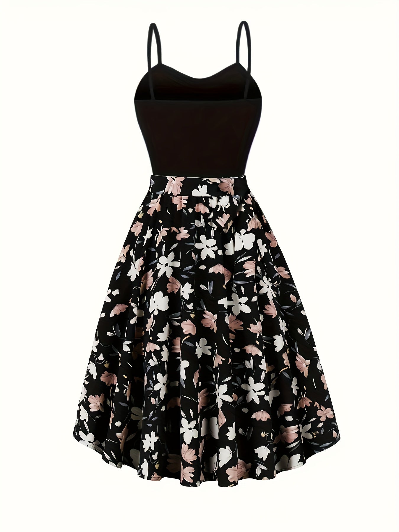 Seasonal Radiance, Elegant Floral Print Dress Set with Open Front Long Sleeve Cardigan & Tie-Waist Spaghetti Suspender Dress - Machine Washable, Polyester - Perfect for Spring/Fall