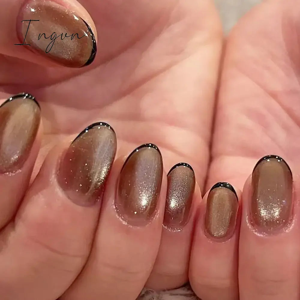 24pcs detachable cat eyes red wine false nails with glue full cover ballet square almond shiny acrylic press on fake nails tips