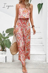 Ingvn - Floral Square Neck Sleeveless Jumpsuit