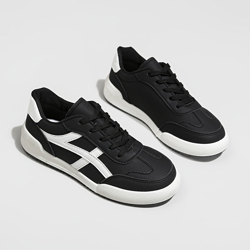 Women's Lightweight & Comfortable Casual Sneakers - Lace-Up, Low Top, Solid Color with PU Cover Upper and Rubber Sole