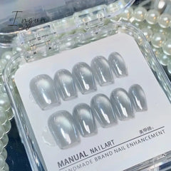 10Pcs Glitter Short Handmade Press On Nails Fake Nails Full Cover Cat Eye Square Head Artificial Manicure Wearable Nail Tips Art