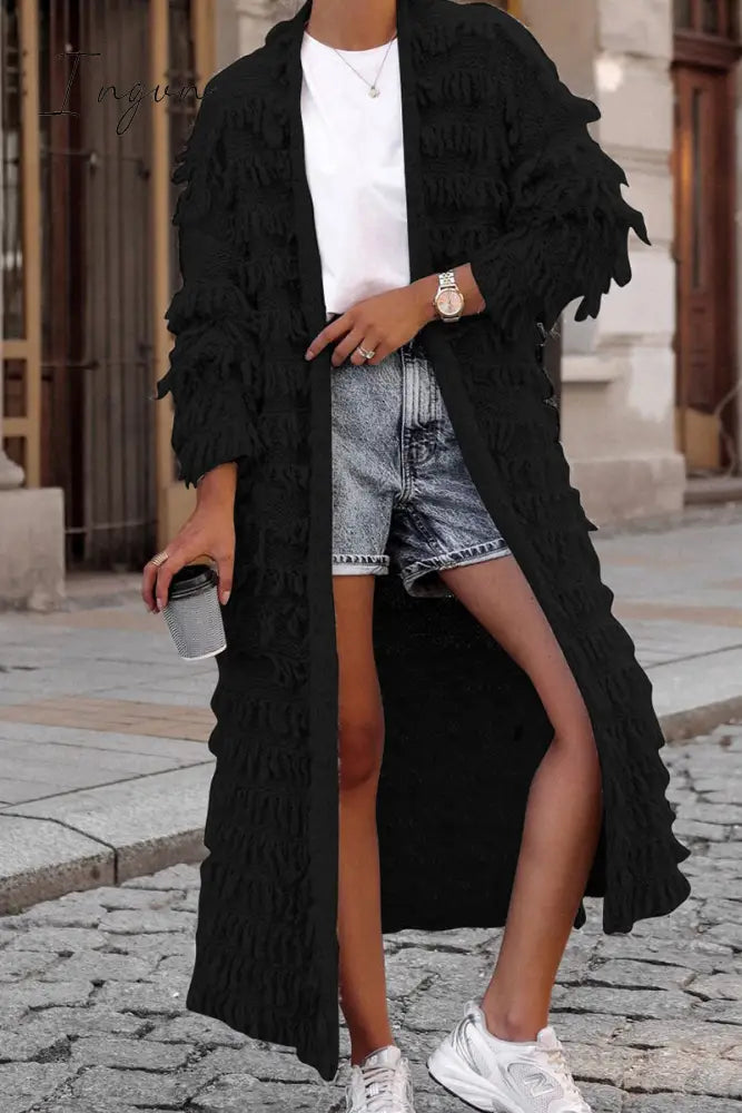 Ingvn - Sweet Solid Tassel Patchwork Cardigan Collar Outerwear